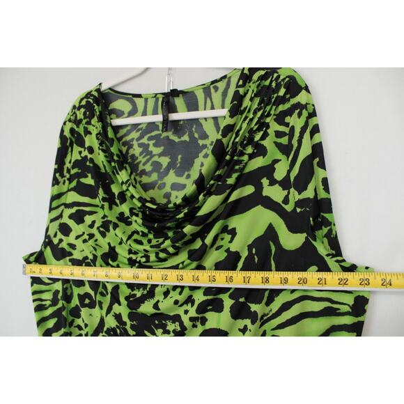 Allie & Rob Drape Neckline Animal Print Top Women 2X Green Black Office - Picture 7 of 11